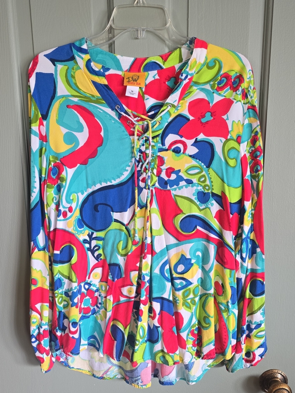 Ruby Rd. Multicolor Paisley Lace-Up Long Sleeve Tunic